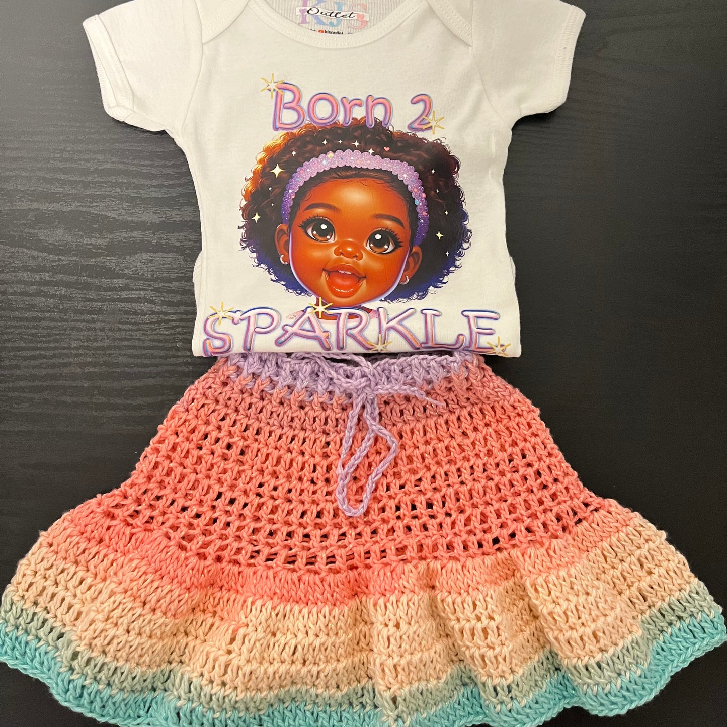 Handmade Baby Outfit with Crochet Cotton Skirt and Unique -Designed Onesie