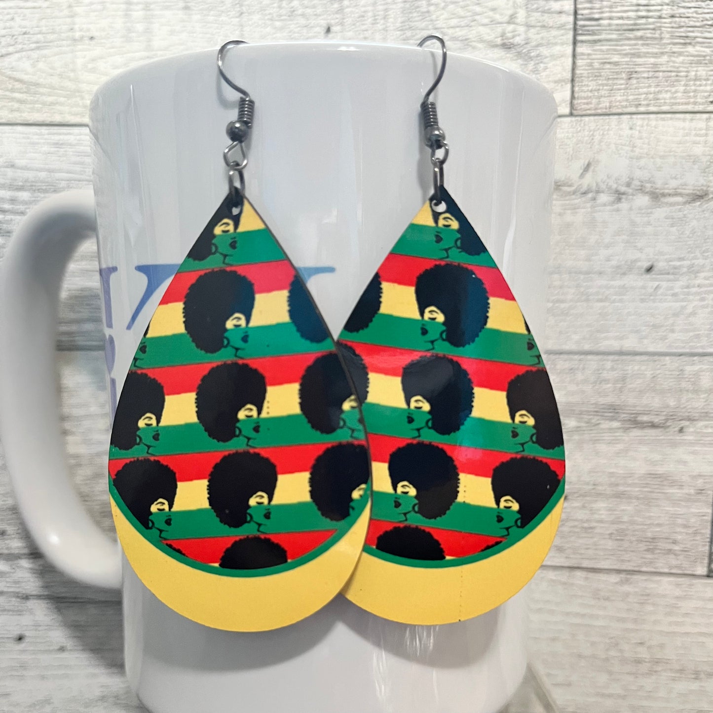 African color with Afro women Large teardrop earrings